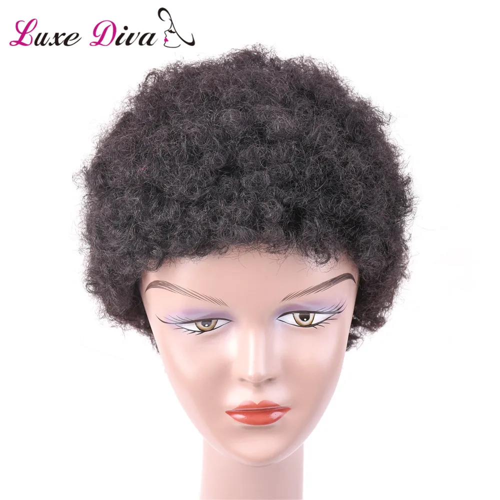 LUXEDIVA бразильский афро кудрявый парик 4 дюйма искусственный естественный цвет Remy - Фото №1