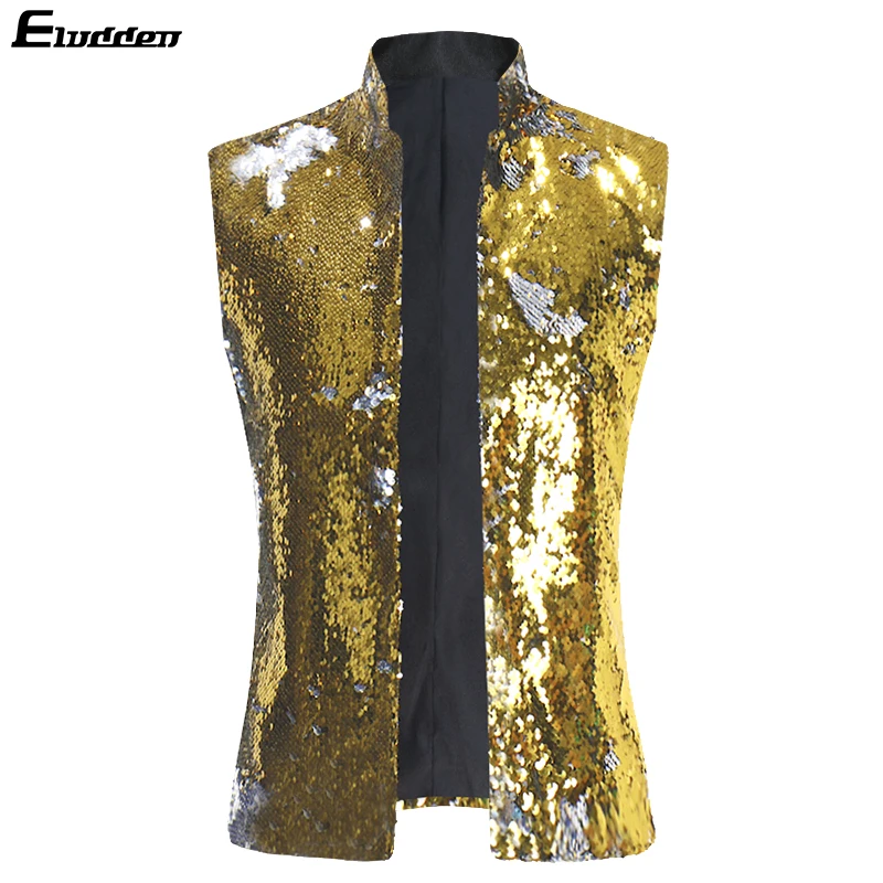 Мужской костюм-куртка жилет двухсторонний с блестками для выступлений на