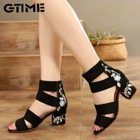 ethnic style embroidered mid heel sandals women 2020 summer all match thick heel elegant retro open toe embroidered sjpae 78