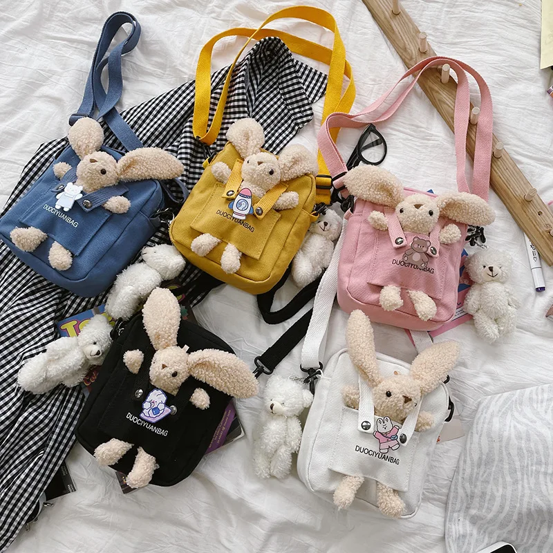 

Модные дизайнерские холщовые мешки через плечо с милым кроликом Ins, Детские забавные нагрудные мессенджеры для девочек с милым медведем