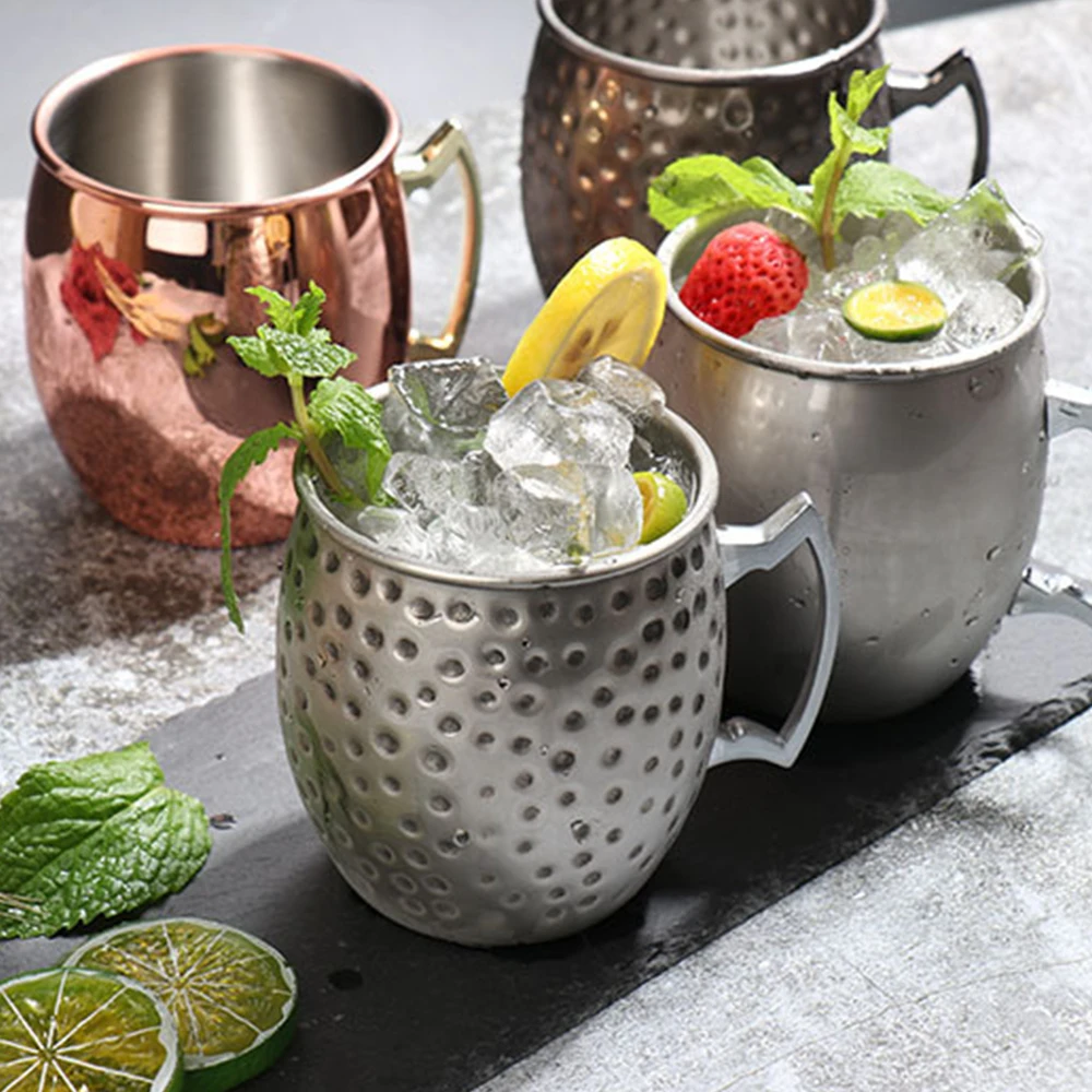 

New 550ml Hammered Moscow Mule Mug Stainless Steel Hammer Point Cup Wine Cocktail Glass Plated Beer Cup Coffee Cup Bar Drinkware