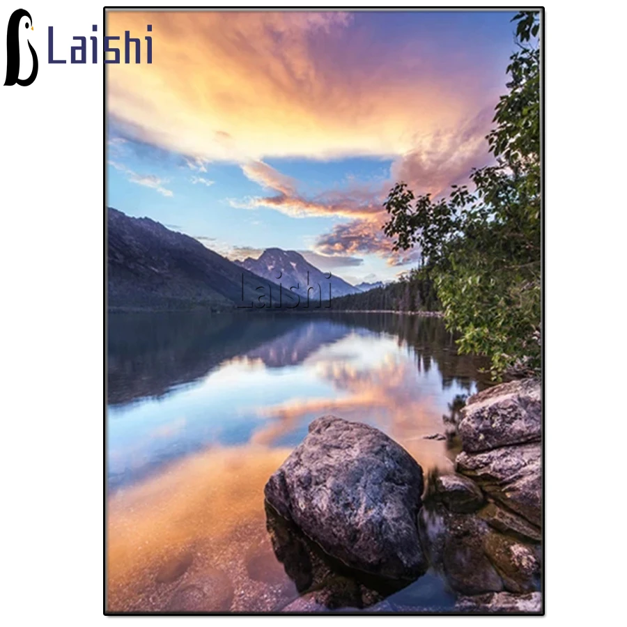 

DIY 5D Square Diamond Painting Natural scenery rivers and reefs Mosaic Embroidery Landscape Picture Rhinestone Home Decoration