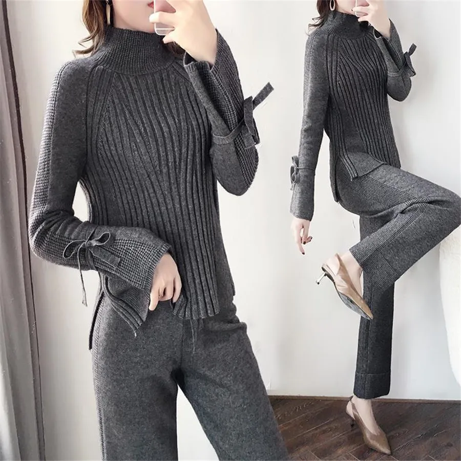 

Plus Size Women Kintted Sweater Tracksuit Pullover Top And Pant Two Piece Set Sport Suit 2020 Autumn Winter Clothes Outfts