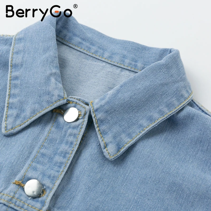 BerryGo Fashion ripped denim jackets women Casual pockets autumn winter jeans jacket coats Vintage streetwear short outerwears