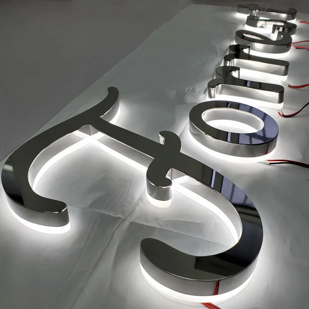 Factory outlet exterior business backlit mirror 3D stainless steel led letter durable for storefront easy installation