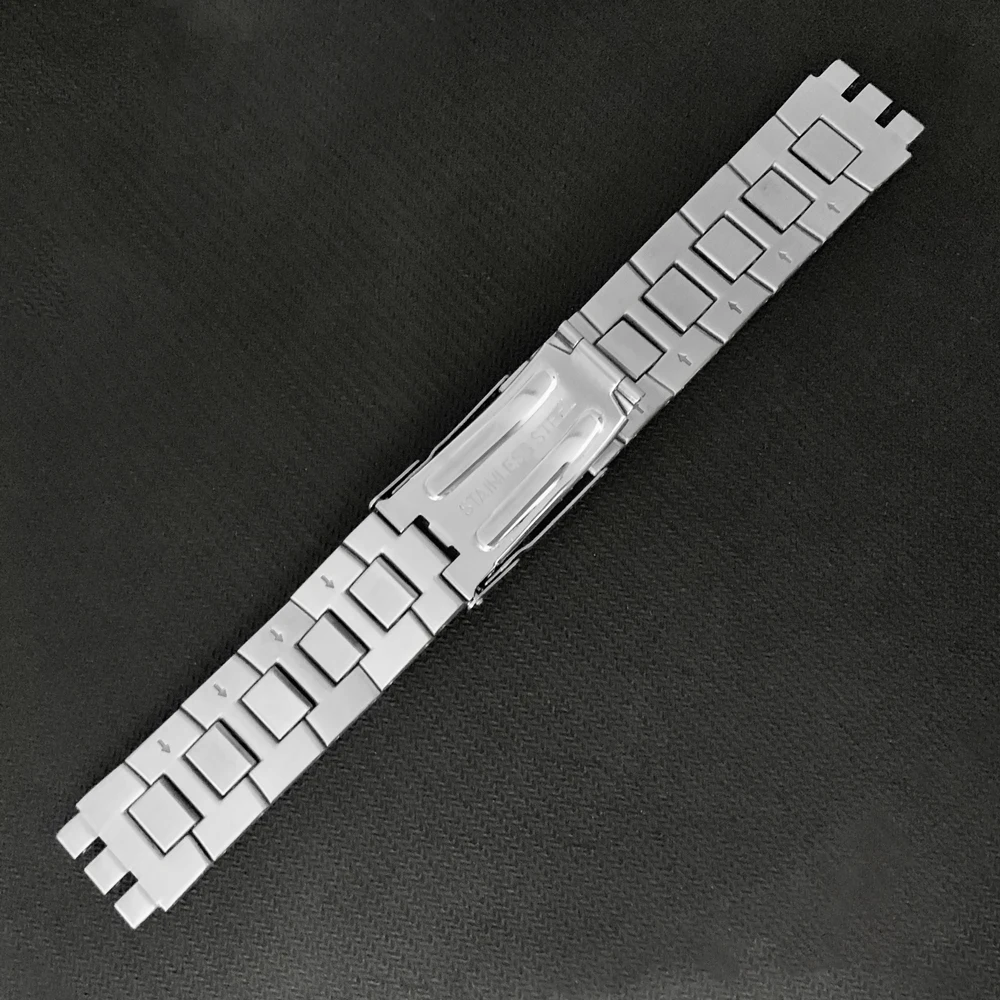 Ремешок из нержавеющей стали 19 мм Серебряный двойной глубокие углубления замена