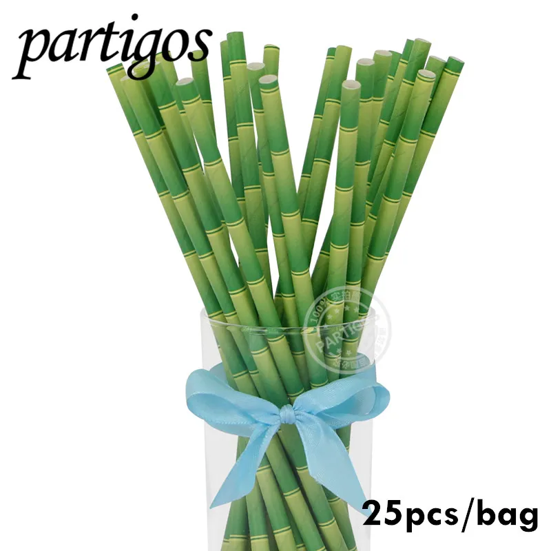25pcs bamboo straw Мультфильм панда фольгированные шары мультфильм животное шар воздушный шар с пандой День Рождения украшения Globos Малыш игрушка гелий babyshow поставки - Цвет: 25pcs bamboo straw