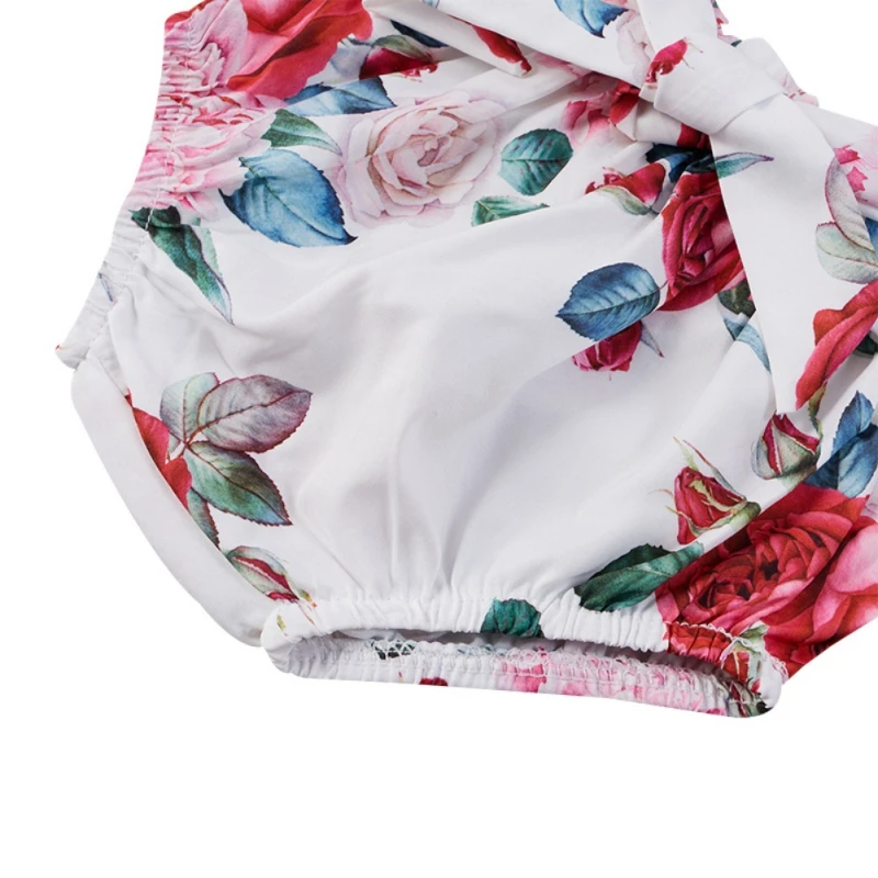 

3Pcs Newborn Baby Girl Clothes Sleeveless Sling Jumpusuit +Floral Print Shorts+Bow-Tie Headband Baby Clothing Outfits 0-12M