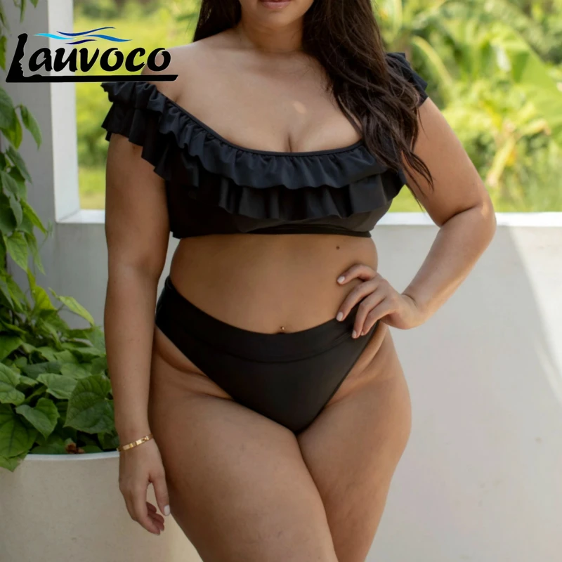 Бикини размера плюс комплект бикини с оборками купальник высокой талией женский