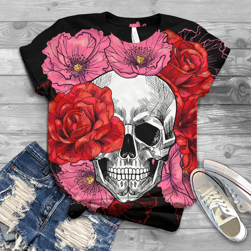 

Fashion Trend Harajuku Plus Size Small Size Women's T-shirt Personality Skull Short Sleeve T-shirt Original Fashion Trend Spring