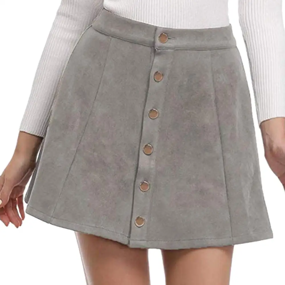 Gray Женские юбки, s 2019Top, винтажная одежда, замша, кожа, для женщин, 90 s, Ретро стиль, короткая юбка, зимняя, высокая талия, повседневная, Jupe Femme - Цвет: Gray