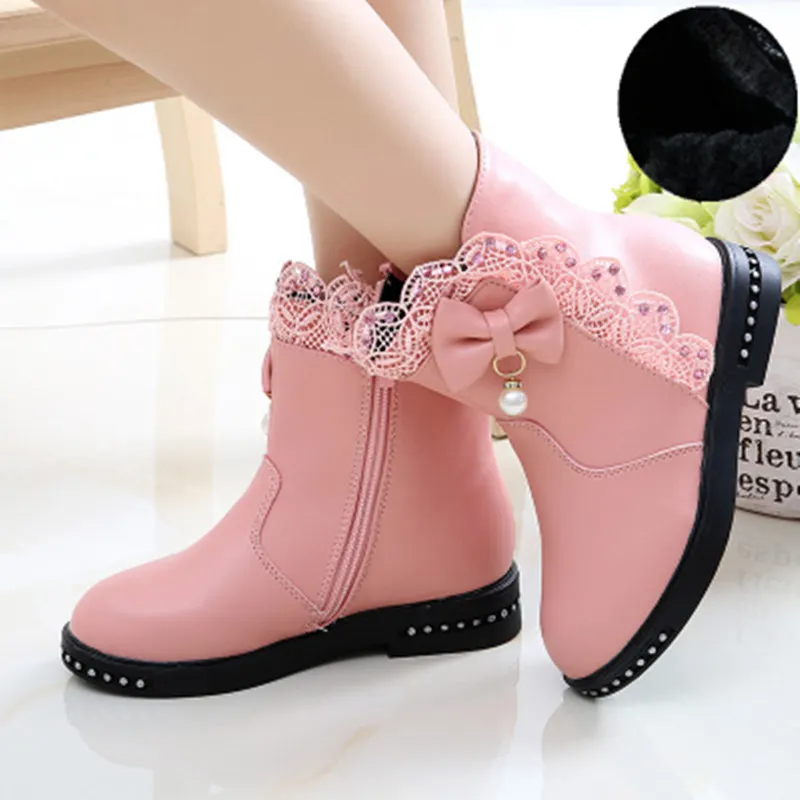 

MudiPanda 2021 Girls Spring Leather Boots For 5 6 8 9 10 11 12 Years Old Children Fashion Lace Bow Tie Princess Kids Boots