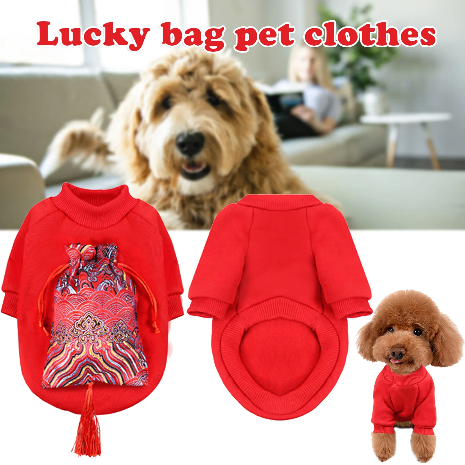 

Chinese New Year Style Pet's Cloth Red Pullover with Lucky Bag Chinese Style Sweater for Cat and Dog HK3