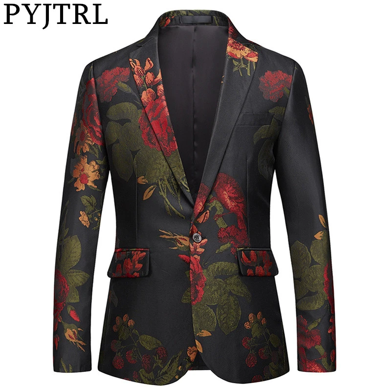 

Пиджак PYJTRL мужской, модный жаккардовый, с цветочным принтом, приталенный, повседневный костюм, куртка, мужской костюм, костюм джентльменов, ...