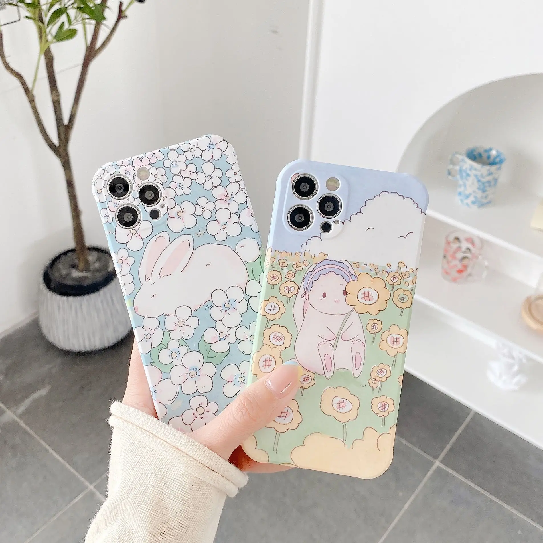 

Retro sweet rabbit Bunny sakura kawaii Japanese Phone Case For iPhone 11 12 Pro Max Xs Max XR Xs 7 8 Plus 7Plus case Cute Cover
