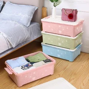 

Under the bed storage box plastic finishing box king size under the bed clothing storage basket with wheels WY5