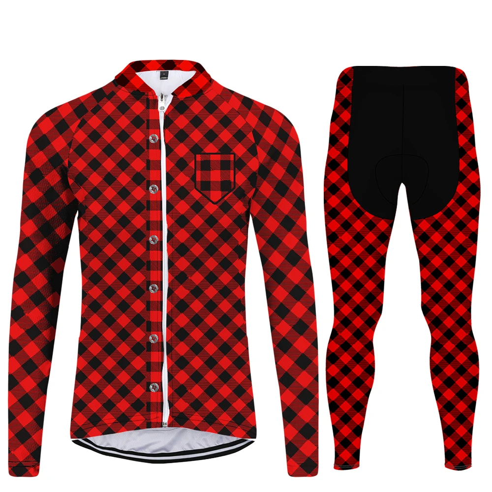 Cycling Jersey Sports Top Trousers Set Plaid Breathable Quick-Dry Outdoor Bib Stretch Fashion | Спорт и развлечения