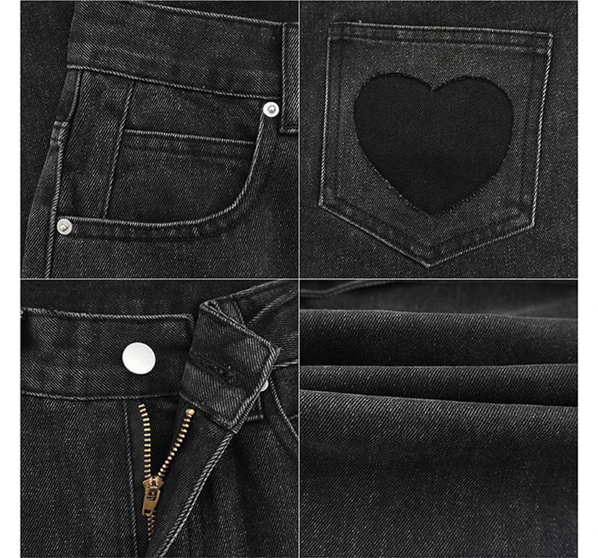 

SLPBELY Woman High Waist Jeans Spring Summer Heart Pocket Denim Jeans Streetwear Long Straight Leg Jeans Pants Female Trousers