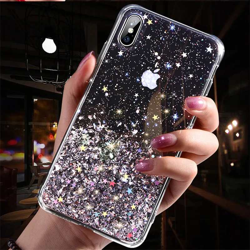 Роскошный блестящий Блестящий блестящий чехол для iPhone X XR 11 Pro XS MAX 6 6S 7 8 Plus Блестящий прозрачный мягкий чехол из ТПУ