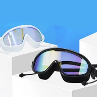 large frame swimming waterproof silicone goggles for men and women fashion anti fog with earplugs high definition goggles