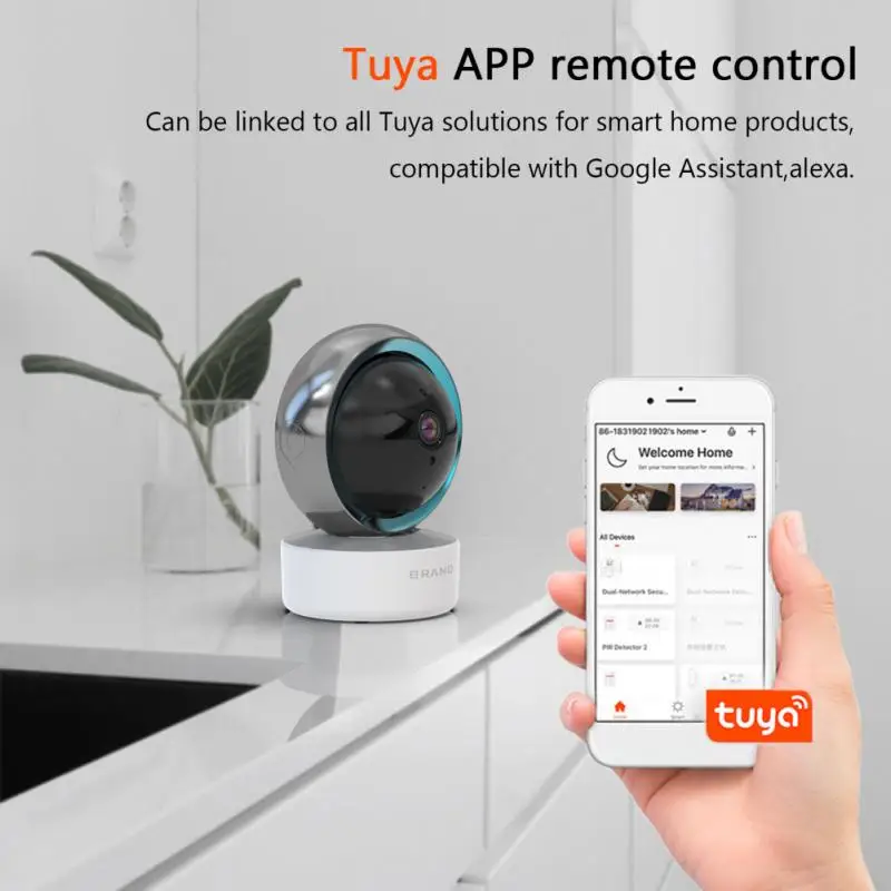 

Tuya Wifi Smart 1080P High-definition Wireless Surveillance Camera 360-degree Panoramic Monitor Work With Alexa Google Assistant