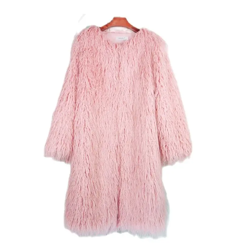 M-3XL European and American women Winter Clothing Imitation Fur Tan Wool Lamb Long Furry Coat | Женская одежда