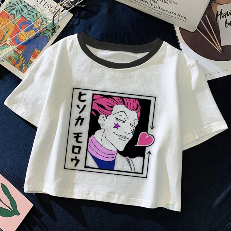 

Футболка HUNTER×HUNTER с аниме-принтом, женские эстетические белые топы в стиле Харадзюку, футболка 2021, новая летняя мода, повседневная женская фу...