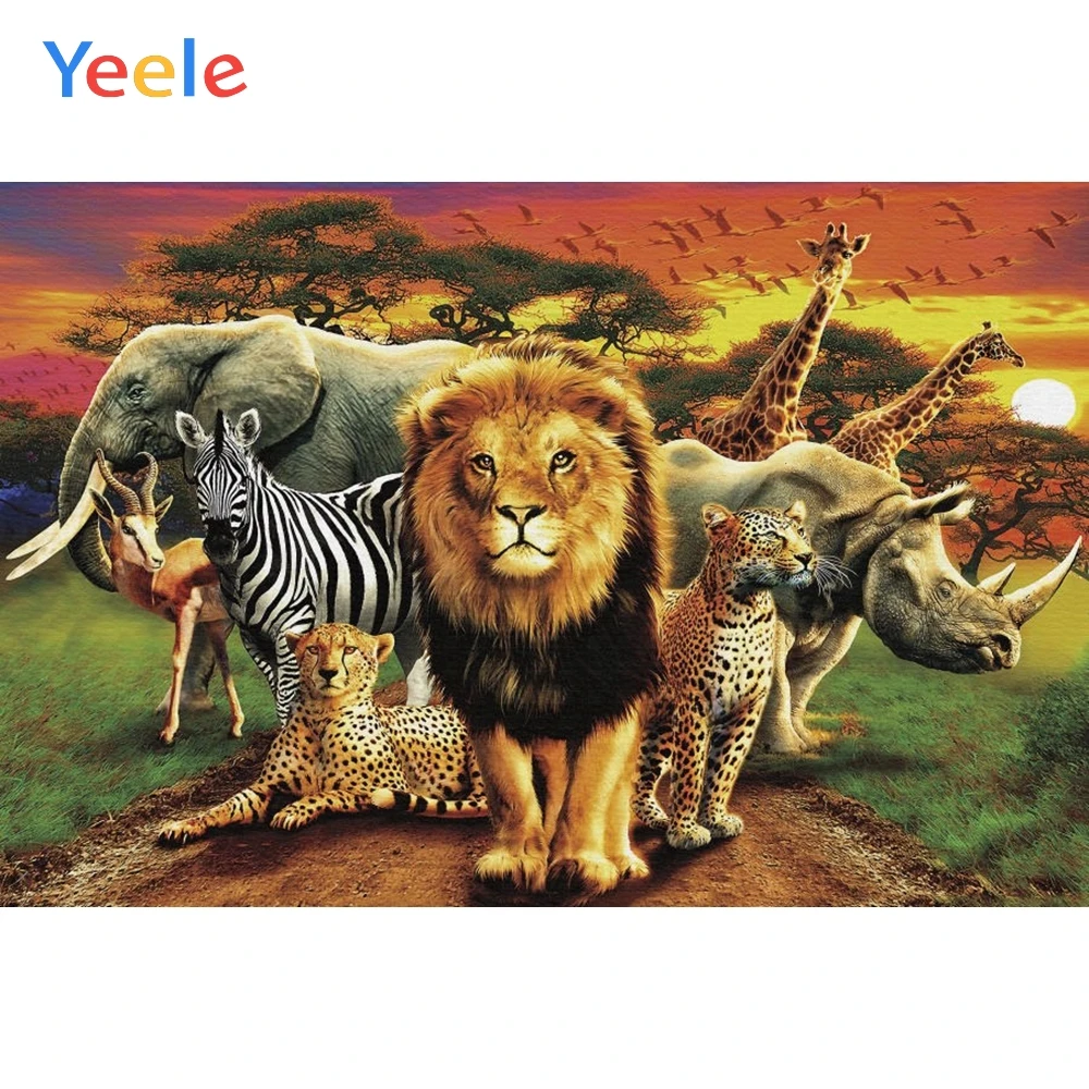 Фон для фотосъемки новорожденных с изображением леса джунглей льва Слона