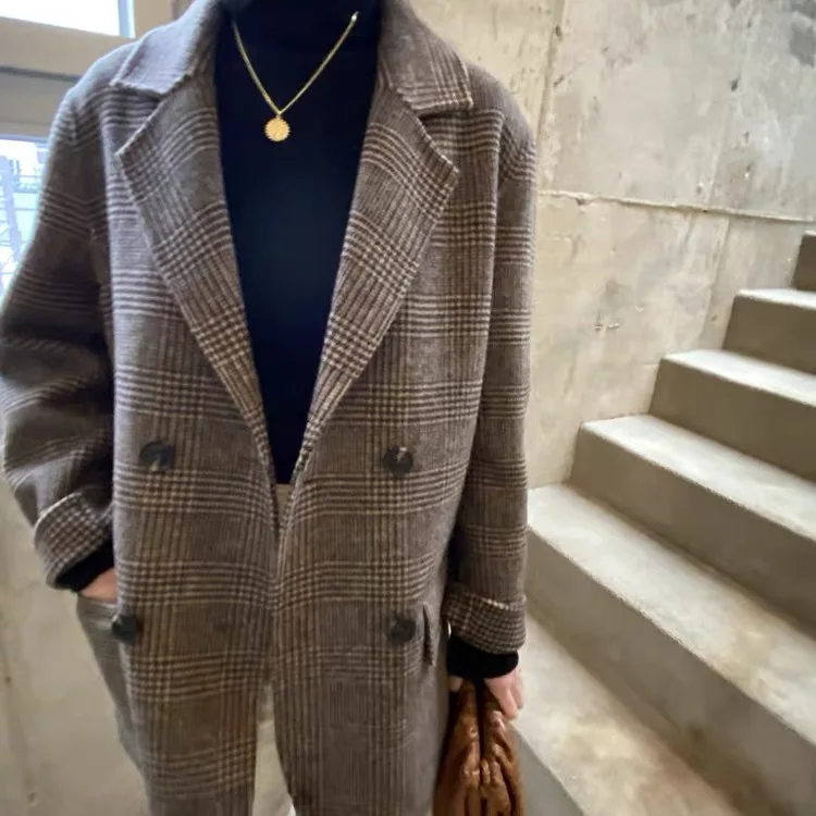 

Women's Suit Coat Anti Autumn Lattice Small Suit Double-sided Cashmere Coat Women's Short High-end European Wool Tweed Coat
