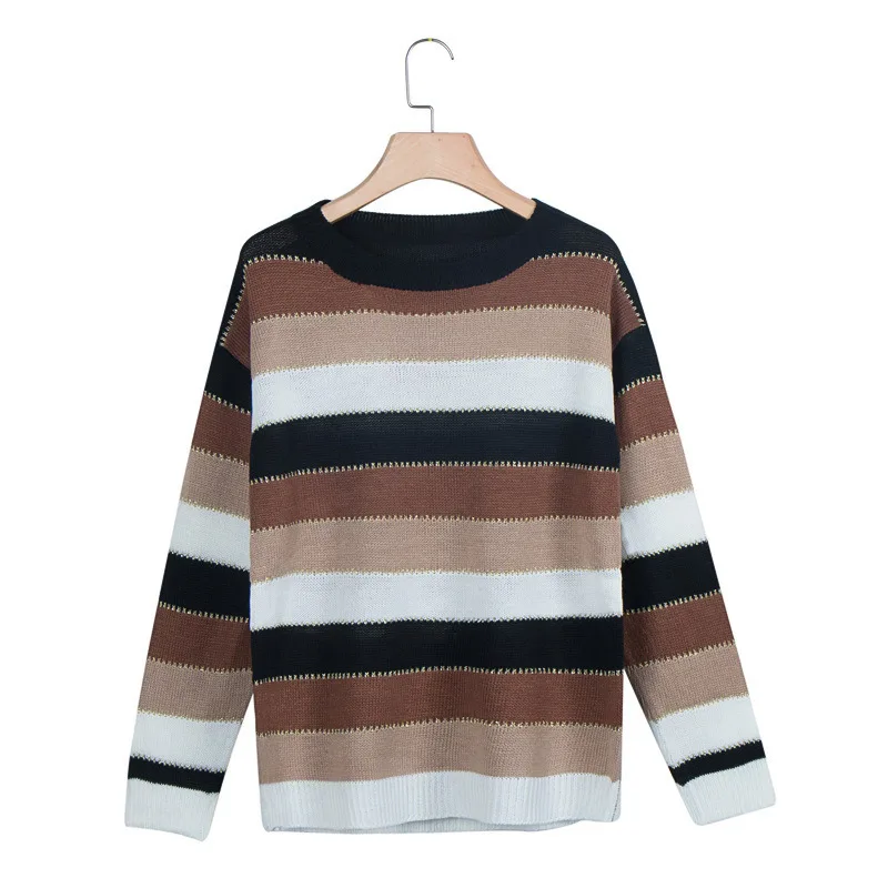 

Striped Long-sleeved Sweater Top Casual O-Neck Striped Pullovers Winter Clothes Women Striped Shirt Girls Pink Sweater