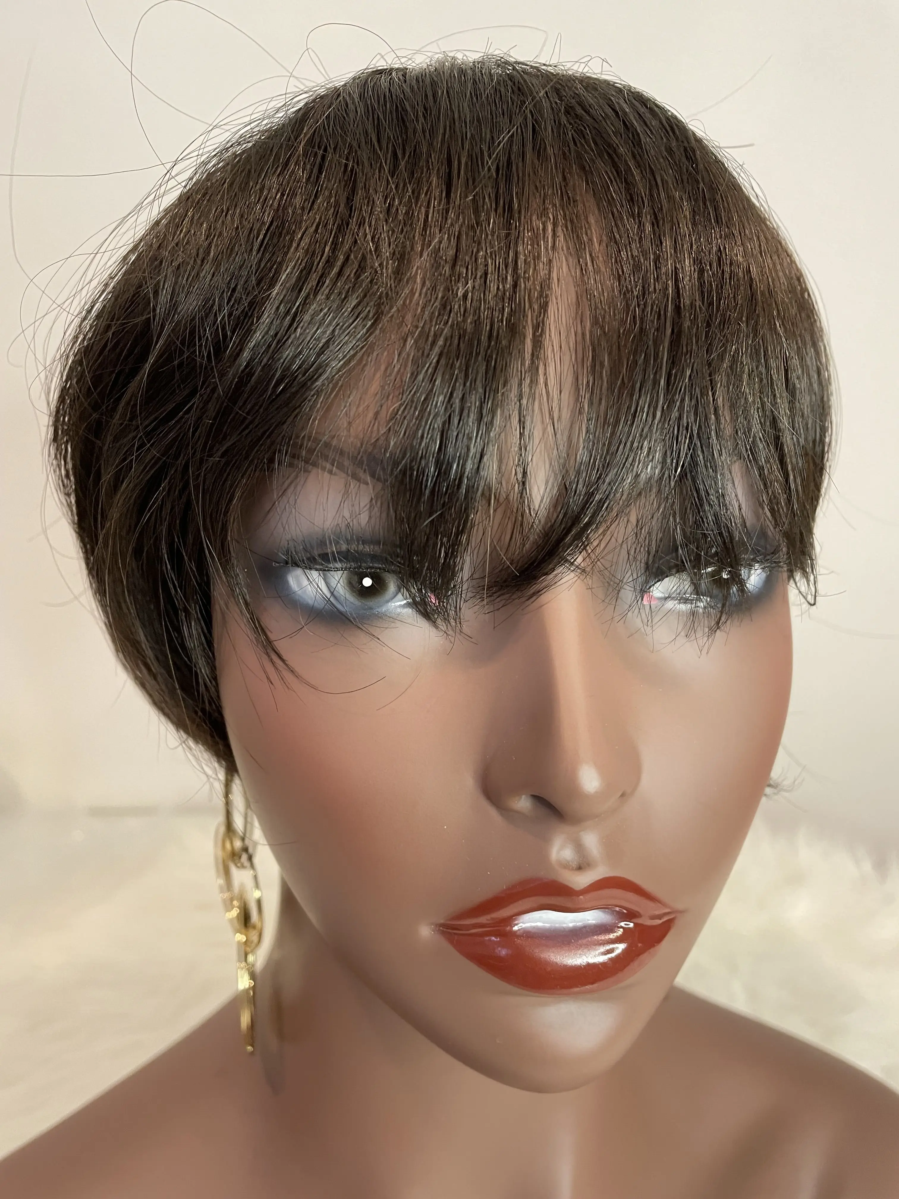 Short Wigs For Women Brazilian Human Hair No Lace Front Bob Wig With Bangs Pixie Wig  Straight Hair With N