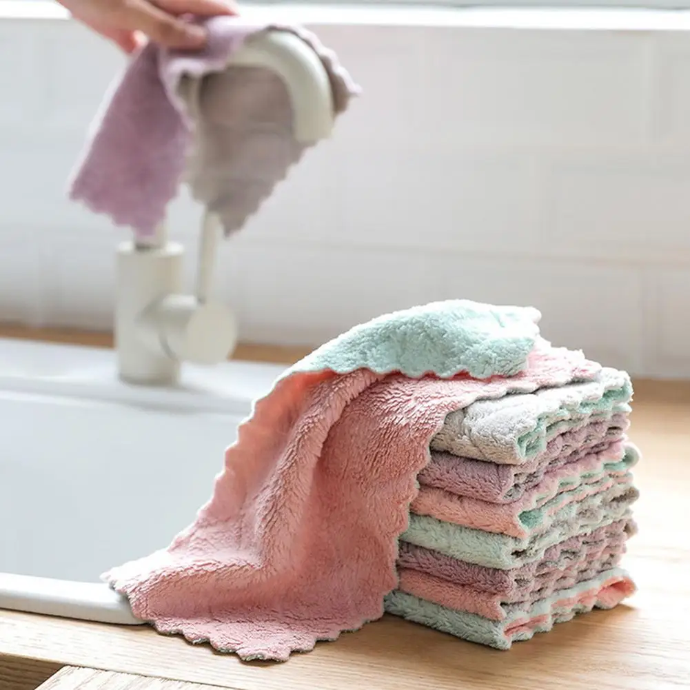 

10PCS Absorbent Coral Fleece Towels - Soft Kitchen Dishcloths Non-Stick Oil Kitchen Towels Fast Drying Dish Cloths For Kitchen