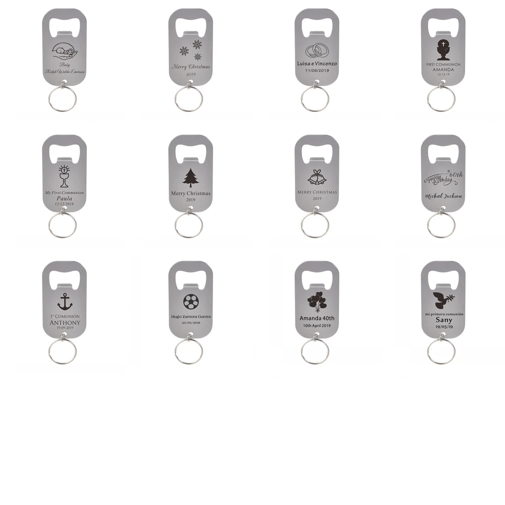 

Personalized Bottle Openers Engraved Stainless Steel Beer Keyrings Keychains Wedding Decor Business logo Gift Favor Baby show