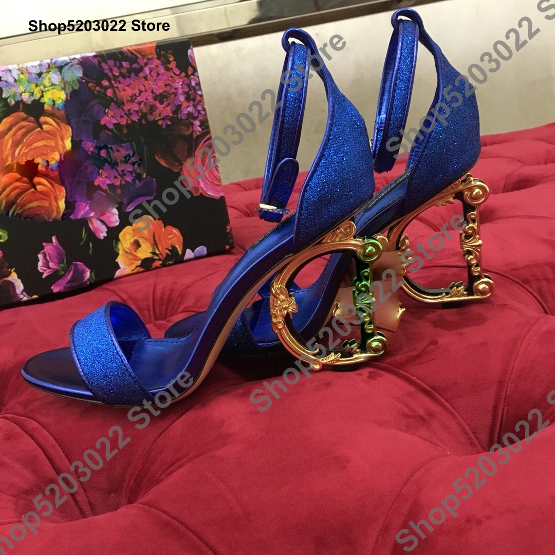Синие туфли пикантные вечерние женские босоножки из лакированной кожи на