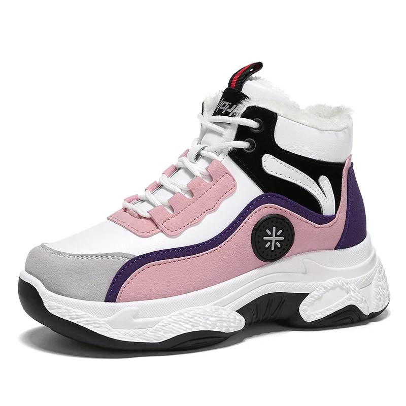 

2020 New Winter Warm Plush Women Fashion Sneakers Lace Up High Top Patchwork Casual Shoes Woman Platform Sneaker BN018