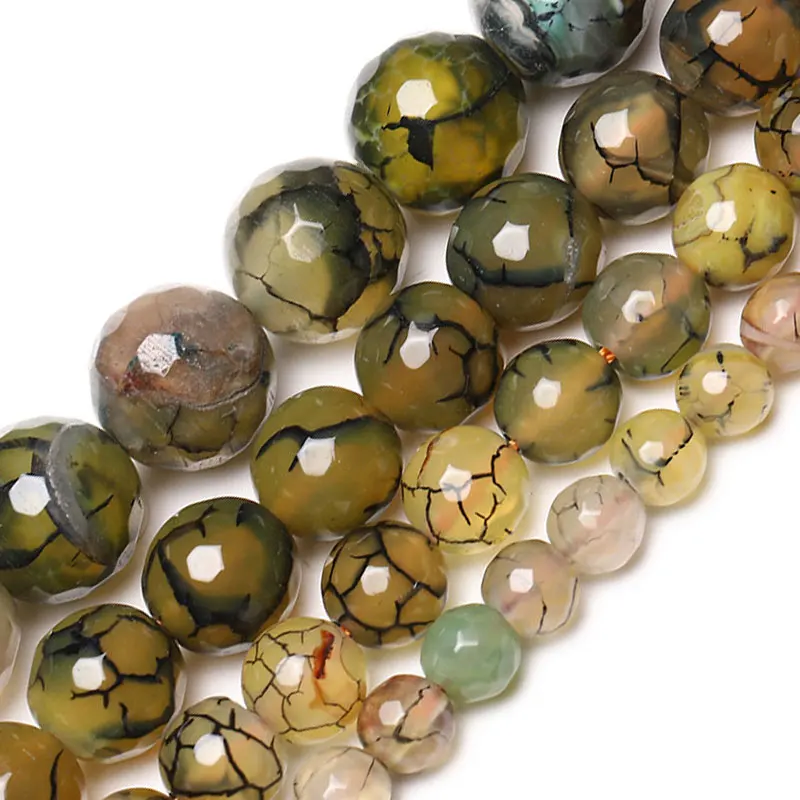 

Wholesale Natural Stone Yellow Black Line Vein Faceted Agates Onyx Round Beads 6 8 10 12MM For jewelry Making DIY Bracelet