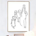 Абстрактный Рисунок линий папа мама сын дочь Милая семейная Картина на холсте настенные художественные плакаты принты Минималистичная картина домашний декор