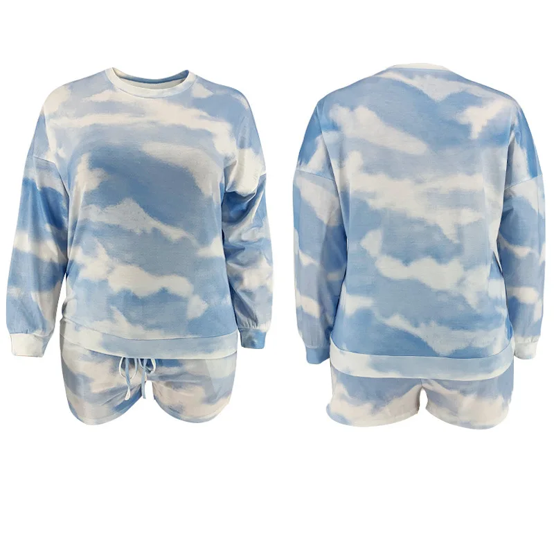 

HAOOHU Women Plus Size XL-5XL Tie Dye Print Tee tops Shorts jogger sweatpant suit two piece set sport matching set outfit