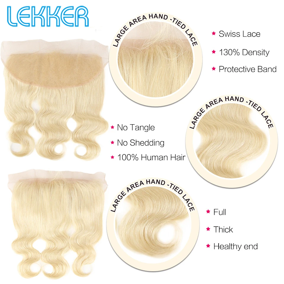 Lekker волнистые волосы для тела человеческие фронтальные 130% плотность натуральный