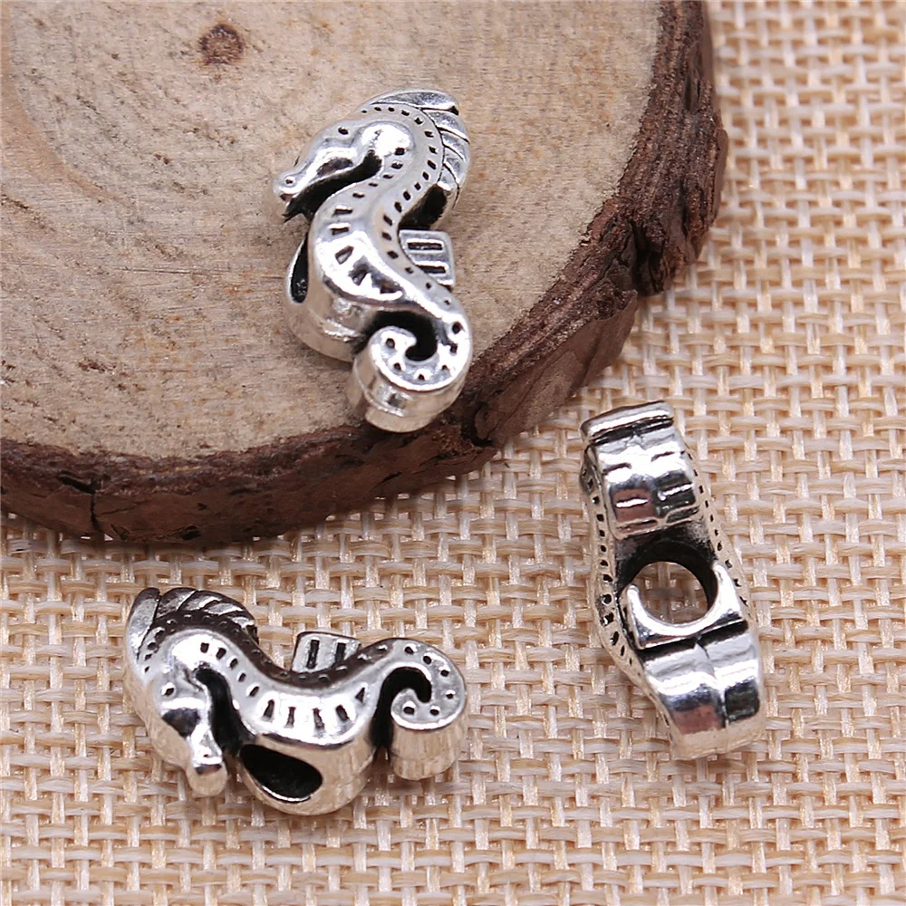 

4pcs Diy Earrings Jewelry Accessories 19x11x8mm Seahorse European Big Hole Beads Zinc Alloy Antique Silver Color