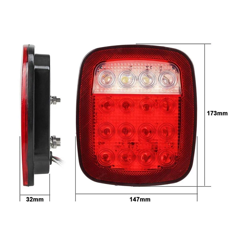 

2Pcs 16 LED Red/White Truck Trailer Boat Stop/Turn/Tail Back Up Reverse Light Lamp