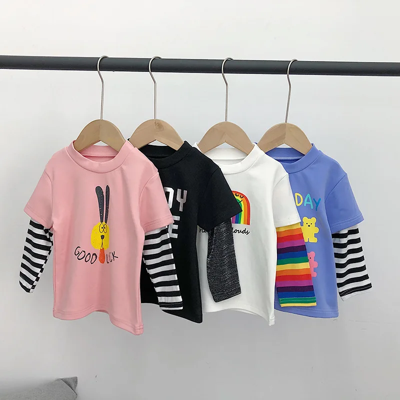 

2021 детская футболка, Детская Весенняя футболка Стиль хлопковой одежды для детей, для мальчиков и девочек, длинные рукава, сужающаяся к талии...