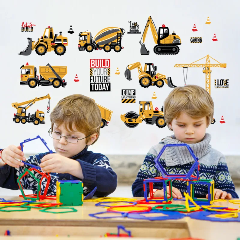 

Cartoon dIY wall stickers Transport Cars Truck Digger wallpaper For Kids Rooms Home Decor Boys Room Decoration Art Wall Poster