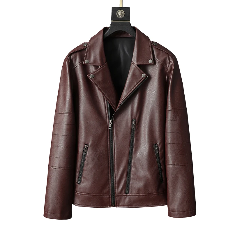 

Inclined Zipper Motorcycle Leather Jacket for Men