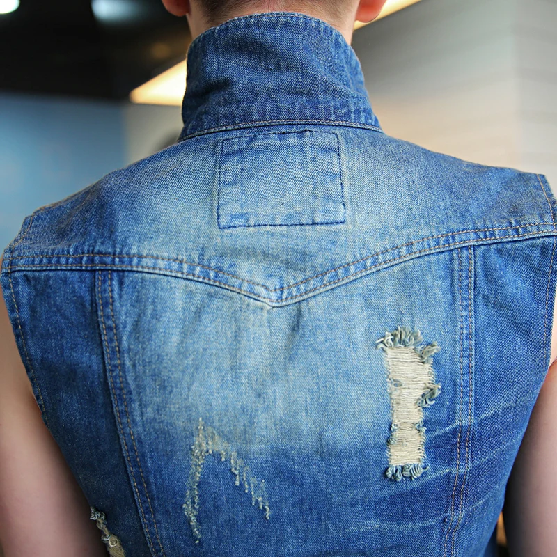 Мужской зауженный джинсовый жилет весна-осень модная повседневная байкерская