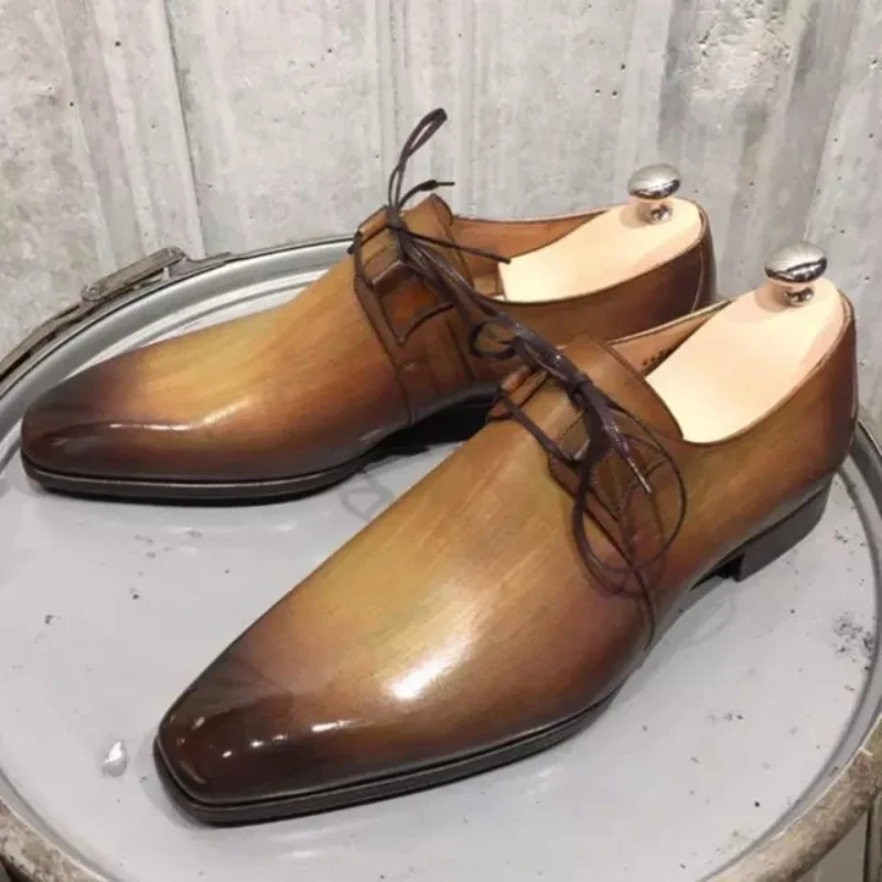 

Men's Pure Color Gradient Handmade PU Low Heel Strap Pointed Toe Four Seasons Fashion Trend Business Casual Shoes ZQ0036