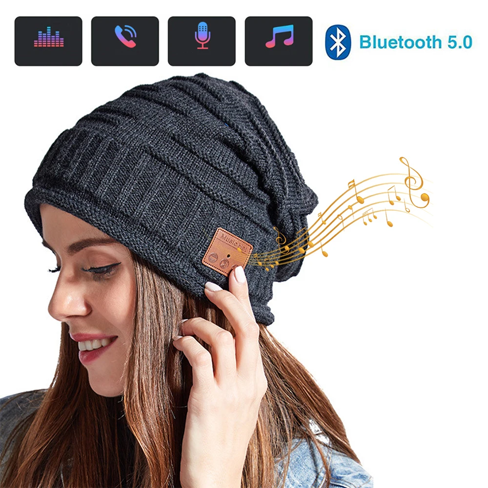 Bluetooth Earphone Music Beanie Hat Winter Warm Knitting Hat Wireless Headphone Cap Running Sport Hat With Mic for Men /Women