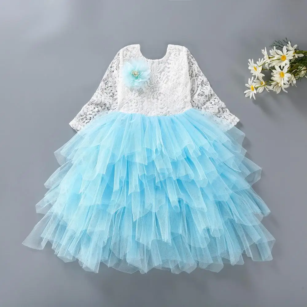 Кружевное платье с длинными рукавами для девочек 2020 г. Белое принцессы