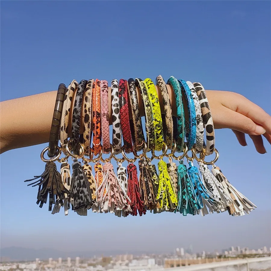 Браслет из искусственной кожи для женщин модный брелок с леопардовым принтом