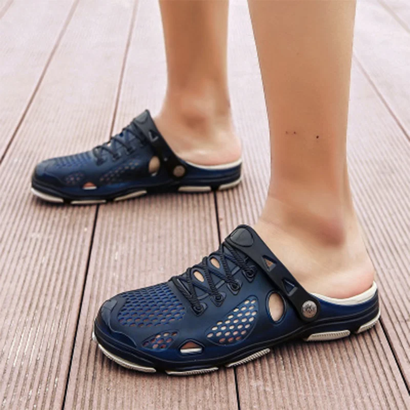 Мужские уличные пляжные сандалии черные повседневные шлепанцы для воды лета